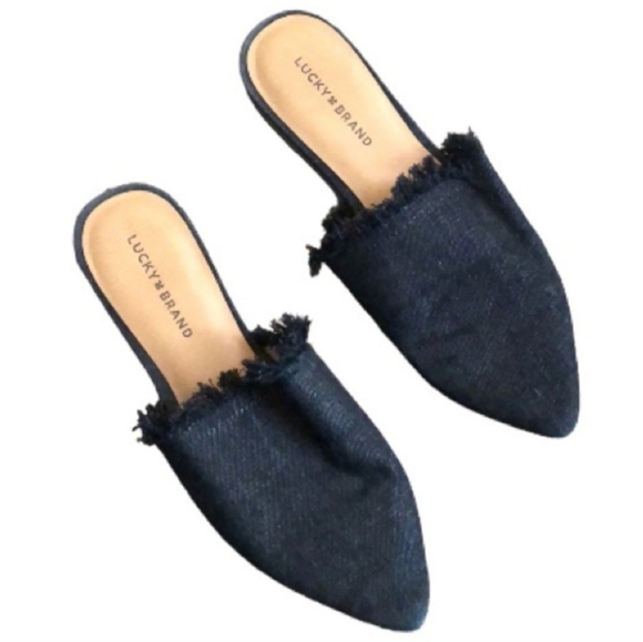 LUCKY Brand black denim mules raw edge womens sz 10 - Picture 1 of 11